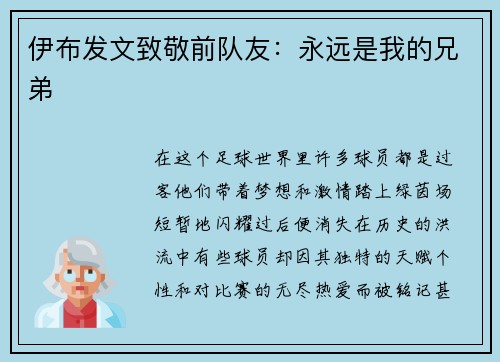伊布发文致敬前队友：永远是我的兄弟